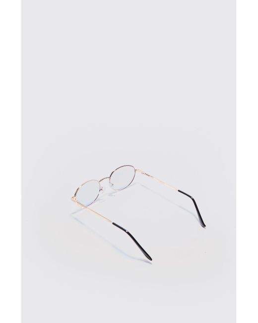 Oval Metal Frame Sunglasses In Lilac Boohoo de color Blue