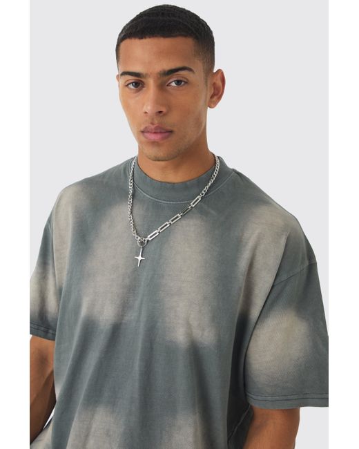BoohooMAN Gray Oversized Extended Neck Sun Bleach T-shirt for men