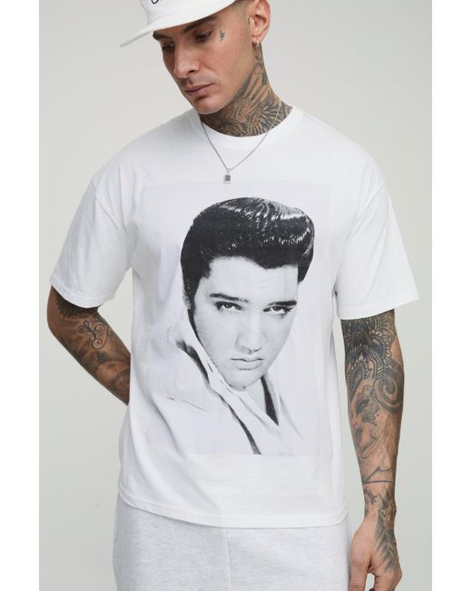 BoohooMAN Tall Oversize T-Shirt mit lizenziertem Elvis Presley Print in Gray für Herren