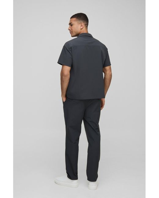 BoohooMAN Kurzärmliges kastiges Stretch-Hemd in Gray für Herren