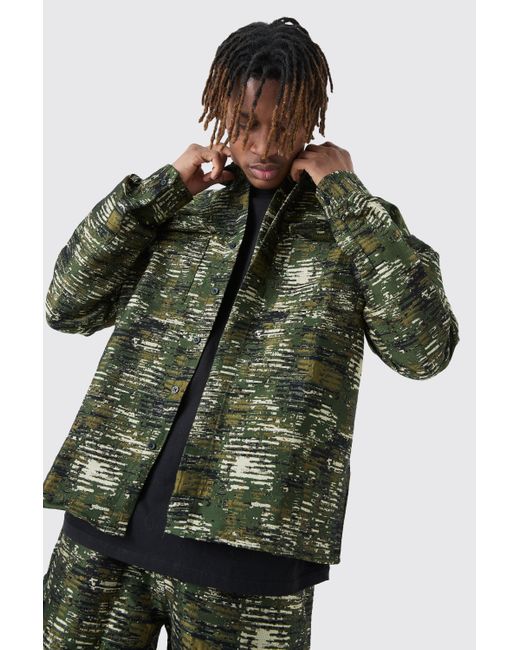 BoohooMAN Green Tall Textured Camo Patch Pocket Overshirt for men