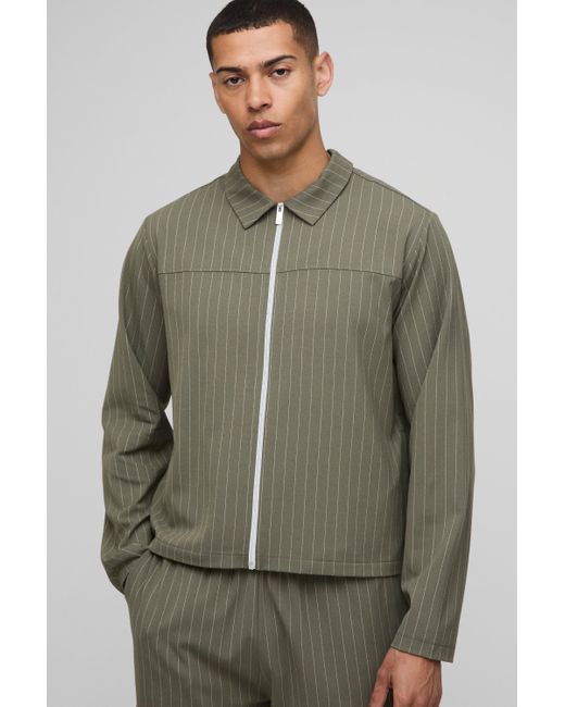 BoohooMAN Green Regular Fit Stripe Harrington Jacket for men