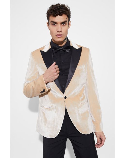 BoohooMAN Black Slim Fit Contrast Lapel Velvet Suit Jacket for men