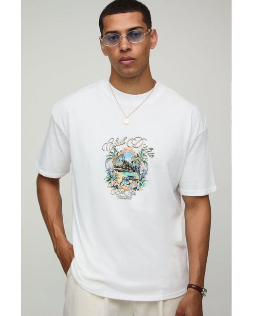 BoohooMAN Weißes Oversize T-Shirt mit floralem Print in White für Herren
