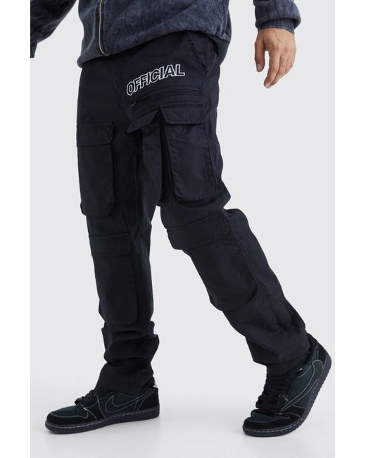 BoohooMAN Blue Straight Leg Multi Cargo Ripstop Trouser With Tonal Branding for men