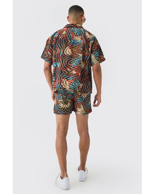 BoohooMAN Tiger Shirt & Swim Short Set in Multicolor für Herren