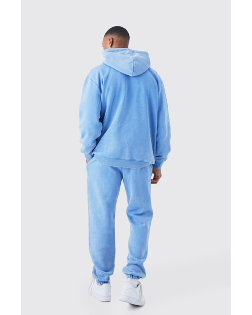 BoohooMAN Blue Oversized Washed Hooded Tracksuit for men