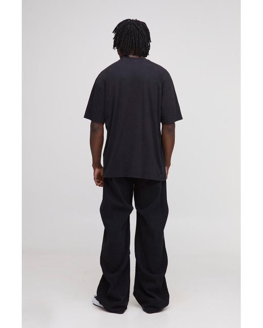 BoohooMAN Black Tall Oversized Extended Neck Acid Wash Eagle Print T-Shirt for men
