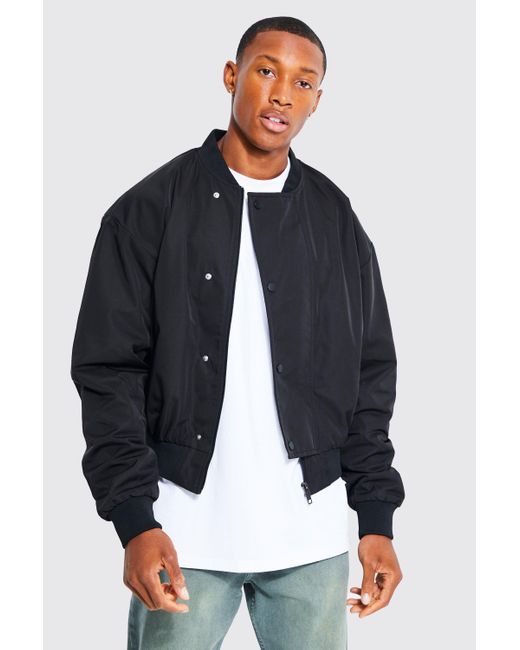 BoohooMAN Synthetic Boxy Oversized Bomber Jacket in Black (Blue) for