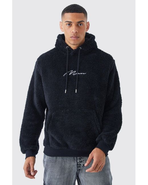 BoohooMAN Man Signature Borg Over The Head Hoodie in Blue for Men | Lyst UK