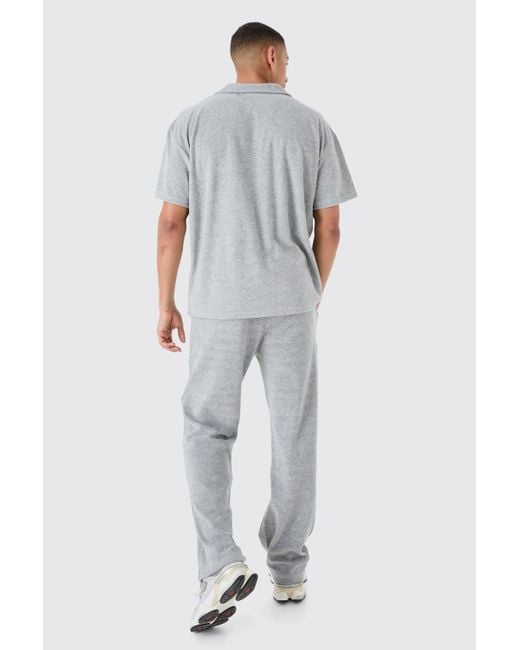 BoohooMAN White Relaxed Fit Towelling Joggers for men