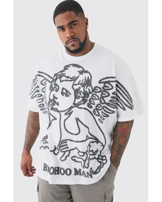 BoohooMAN Plus Renaissance Flock Graphic T-shirt In White for men