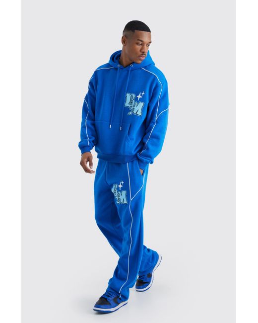 BoohooMAN Blue Oversized Boxy Print Tracksuit for men