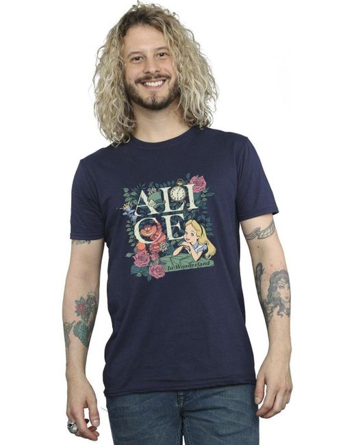 BoohooMAN Blue Disney Alice In Wonderland Leafy Garden T-shirt for men