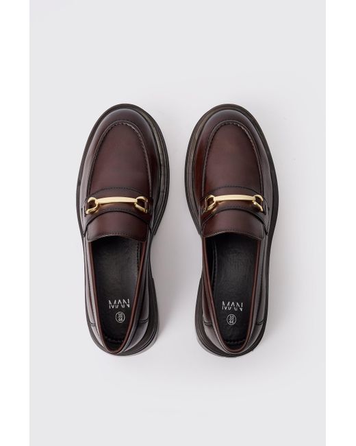 BoohooMAN Pu Metal Hardware Slip On Chunky Loafer In Brown for men