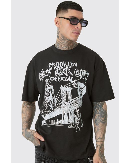 BoohooMAN Black Tall Oversized Official City Print T-shirt for men