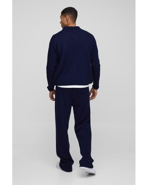 BoohooMAN Blue Relaxed Knitted Side Panel Joggers for men