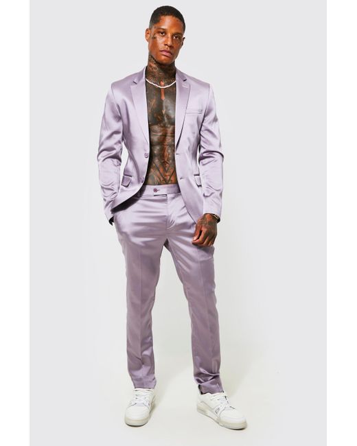 Boohoo Purple Skinny Satin Suit Trouser for men