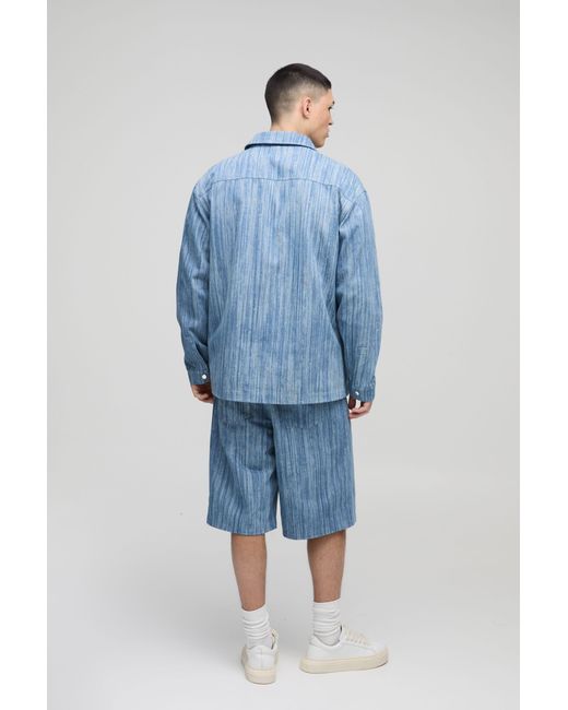 BoohooMAN Blue Oversized Concealed Placket Abstract Jean Jacket for men