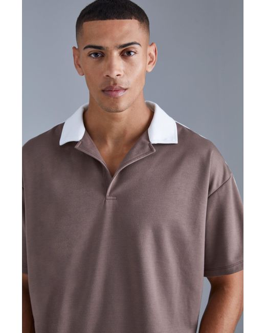 BoohooMAN Gray Oversized Revere Taped Polo for men