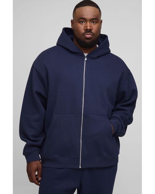 BoohooMAN Blue Plus Basic Oversized Zip Through Hoodie for men