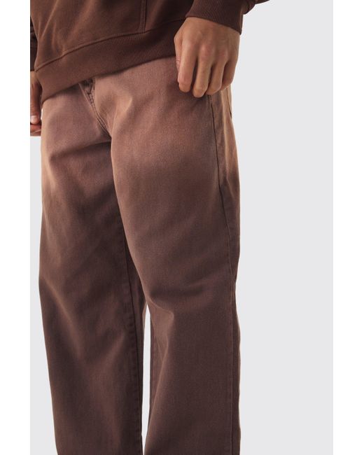 BoohooMAN Brown Fixed Waist Relaxed Raw Hem Washed Trouser for men