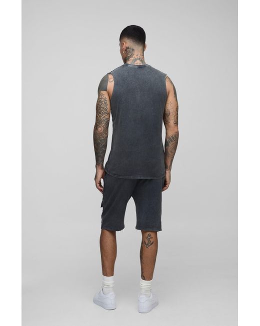 Boohoo Blue Tall Loose Fit Cargo Acid Wash Jersey Shorts