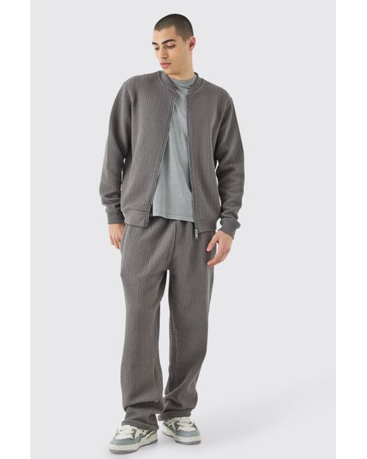 BoohooMAN Gray Boxy Quilted Herringbone Bomber Set for men