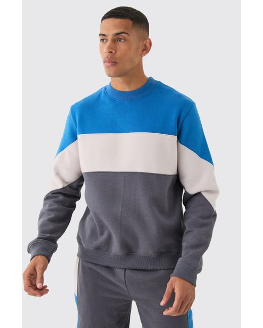 BoohooMAN Blue Colour Block Sweatshirt Short Tracksuit for men