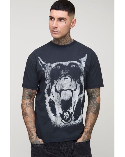 BoohooMAN Blue Tall Doberman Graphic Oversized T-shirt for men
