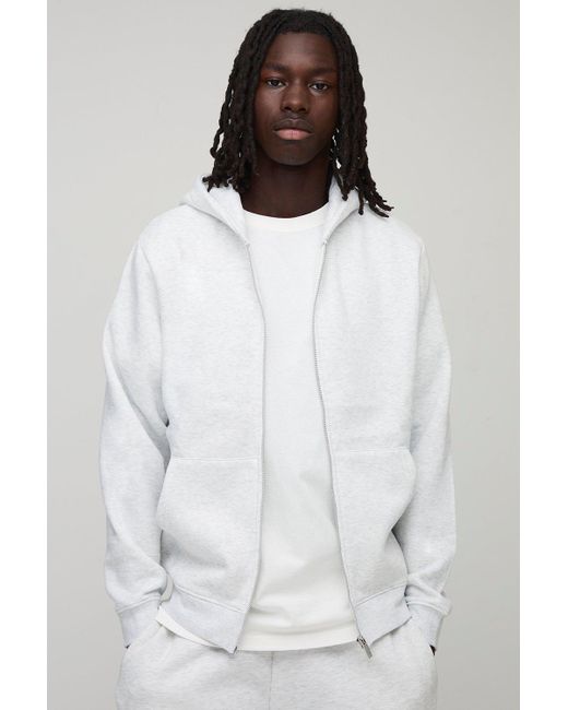 Boohoo White Basic Regular Zip Through Hoodie