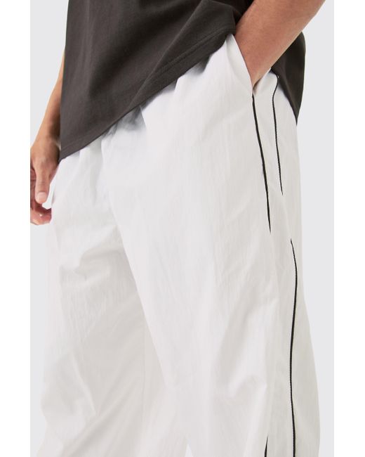 BoohooMAN White Elastic Waist Ofcl Parachute Track Pants for men