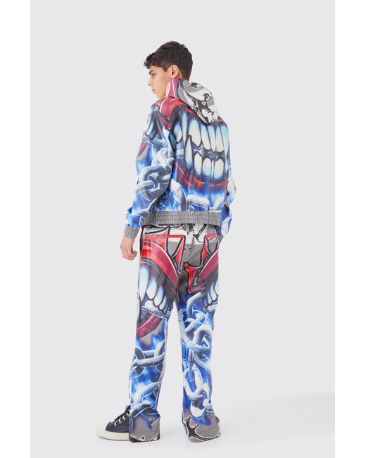 BoohooMAN Multicolor Oversized Boxy Printed Pu Hoodie for men