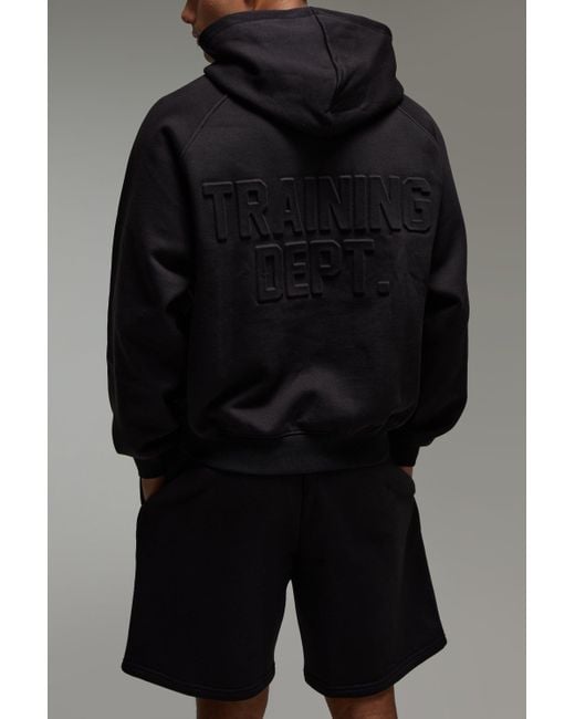 BoohooMAN Black Training Dept Boxy Embossed Short Tracksuit for men