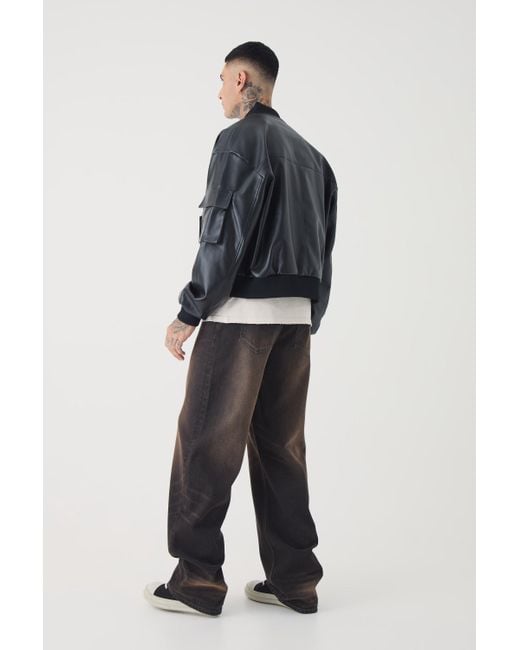 BoohooMAN Blue Tall Pu Oversized Cargo Bomber Jacket for men