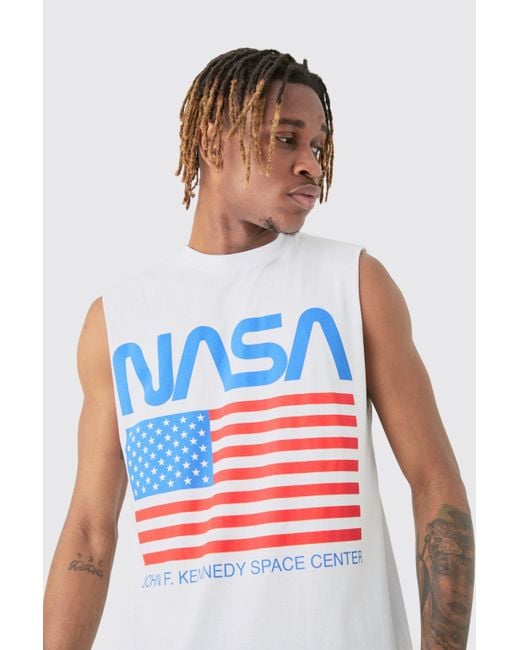 BoohooMAN Tall Nasa Printed License Tank In White for men