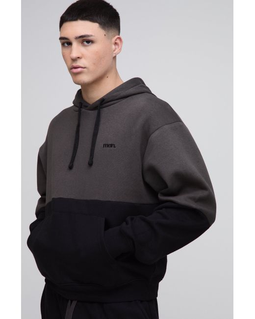 Sudadera Oversize Recta Man Con Capucha Y Colores En Bloque Boohoo de color Black