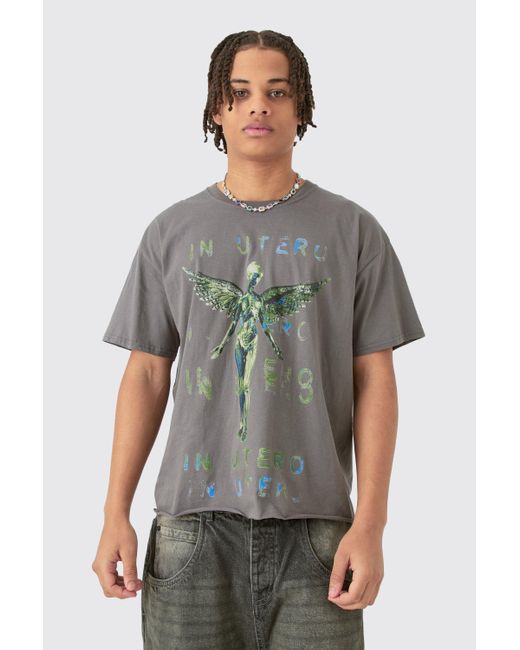 BoohooMAN Gray Oversized Nirvana Boxy License T-shirt for men