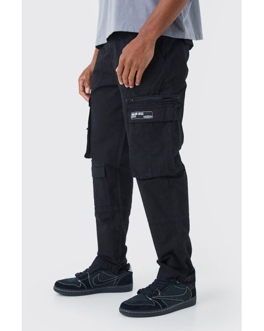 BoohooMAN Blue Straight Leg Multi Zip Ripstop Cargo Trouser With Woven Tab for men
