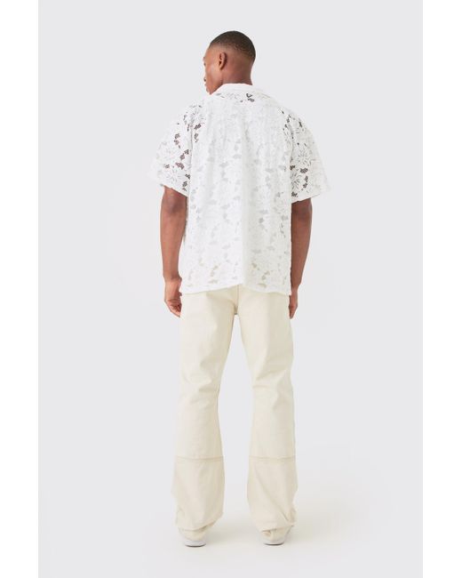 BoohooMAN White Boxy Floral Lace Shirt for men