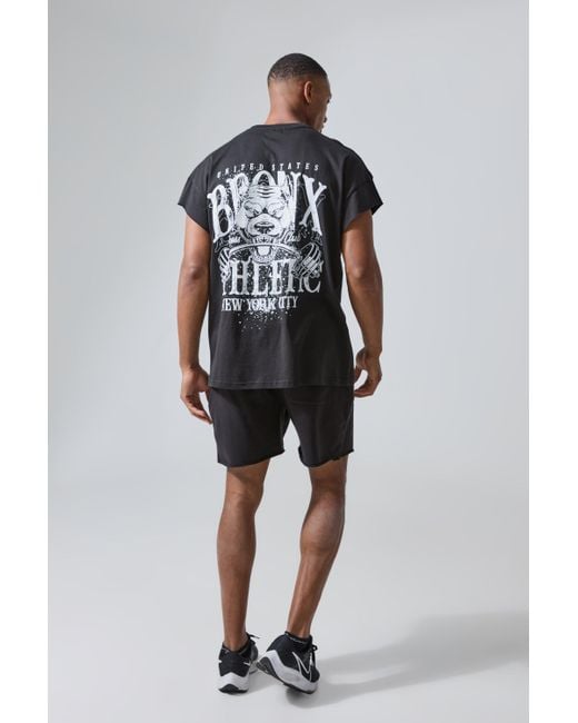 BoohooMAN Man Active Oversized Bronx Barbell Cut Off T-shirt in Black für Herren