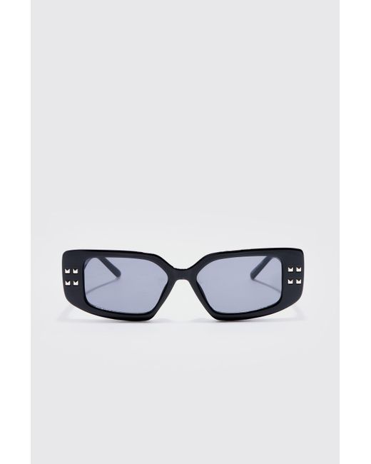 Chunky Rectangle Sunglasses With In Black Boohoo de color White