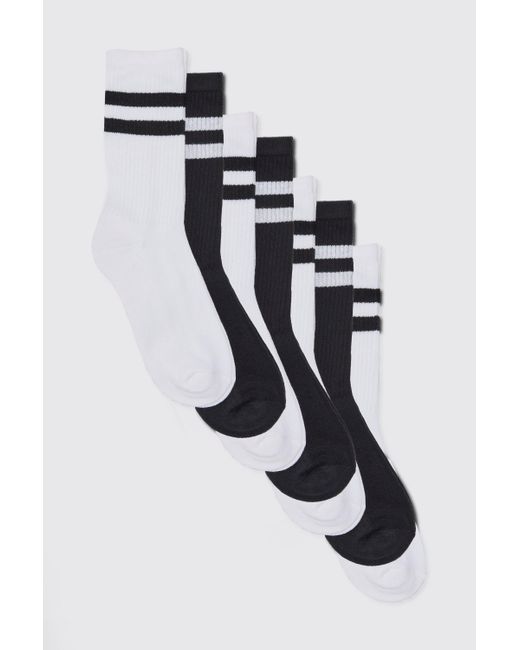 BoohooMAN Black 7 Pack Sport Stripe Socks for men