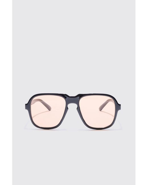 BoohooMAN Retro High Brow Sunglasses With Brown Lens in White für Herren