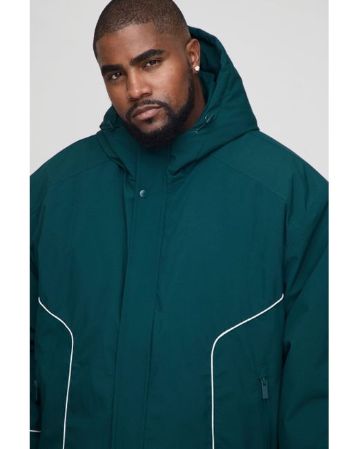 Plus Regular Fit Piping Detail Nylon Padded Parka Boohoo de color Green