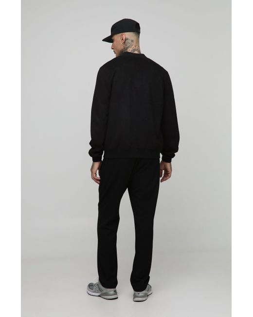 BoohooMAN Black Tall Faux Suede Regular Fit Bomber Jacket for men