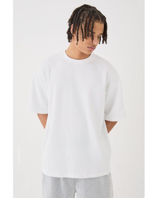 BoohooMAN White Oversized Waffle T-shirt for men