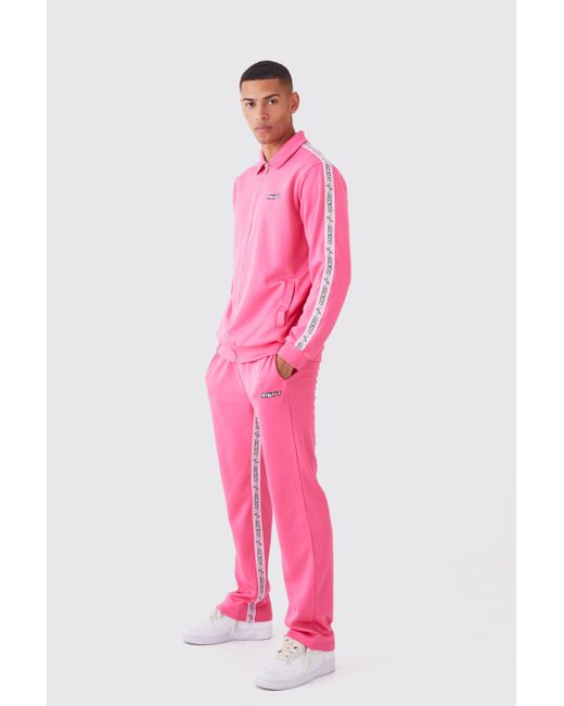 BoohooMAN Pink Zip Through Man Tape Tricot Tracksuit for men
