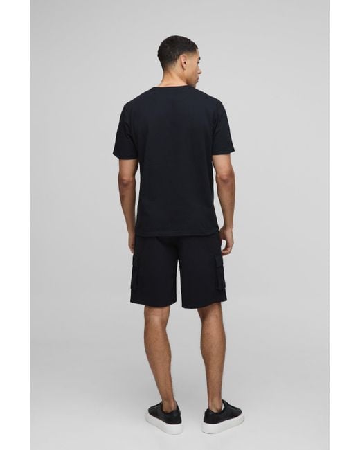 BoohooMAN Lockere Cargo Twill-Shorts in Black für Herren