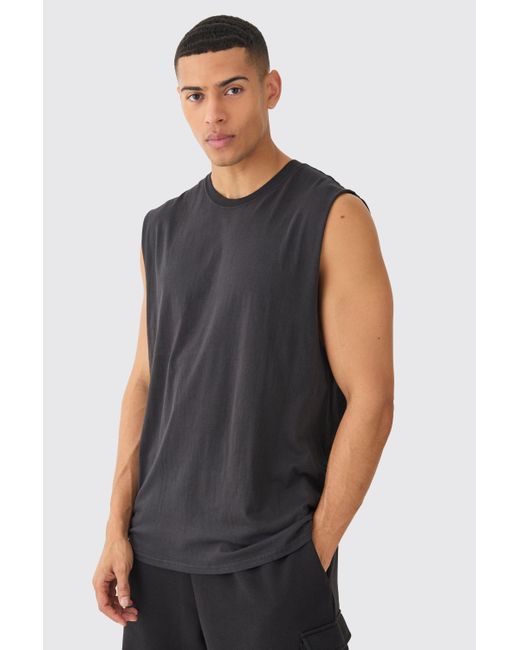 BoohooMAN Gray Oversized Puff Print Graphic Tank for men